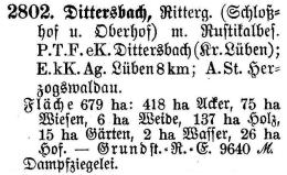 Dittersbach Schloßhof und Oberhof in Schlesisches Güteradressbuch 1905