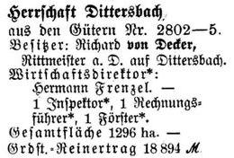 Herrschaft Dittersbach in Schlesisches Güteradressbuch 1905