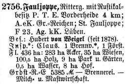 Fauljoppe in Schlesisches Güteradressbuch 1905