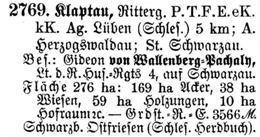 Klaptau in Schlesisches Güteradressbuch 1905