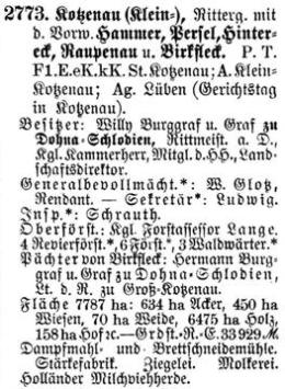Klein-Kotzenau in Schlesisches Güteradressbuch 1905
