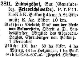 Ludwigshof Friedrichswalde in Schlesisches Güteradressbuch 1905