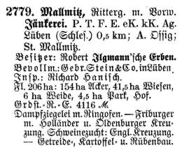 Mallmitz mit Jänkerei in Schlesisches Güteradressbuch 1905