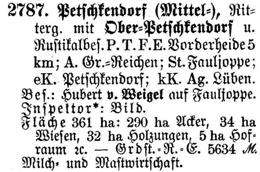 Mittel- und Ober-Petschkendorf in Schlesisches Güteradressbuch 1905