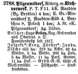 Pilgramsdorf mit Kirchvorwerk in Schlesisches Güteradressbuch 1905