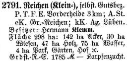 Klein-Reichen in Schlesisches Güteradressbuch 1905