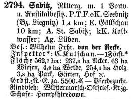 Sabitz in Schlesisches Güteradressbuch 1905
