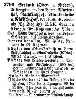 Seebnitz in Schlesisches Güteradressbuch 1905