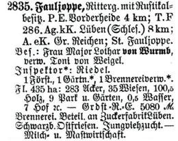 Schlesisches Güter-Adressbuch 1921 Fauljoppe