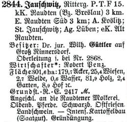 Schlesisches Güter-Adressbuch 1921 Jauschwitz