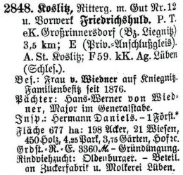 Schlesisches Güter-Adressbuch 1921 Koslitz