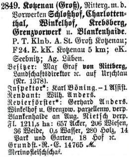 Schlesisches Güter-Adressbuch 1921 Kotzenau (Groß)