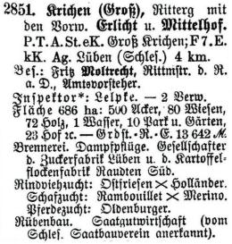 Schlesisches Güter-Adressbuch 1921 Krichen (Groß)
