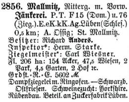 Schlesisches Güter-Adressbuch 1921 Mallmitz
