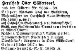 Schlesisches Güter-Adressbuch 1921 Herrschaft Ober Gläsersdorf