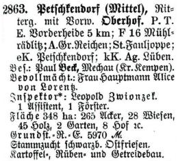 Schlesisches Güter-Adressbuch 1921 Petschkendorf