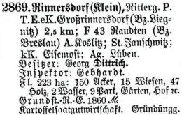 Schlesisches Güter-Adressbuch 1921 Rinnersdorf (Klein)