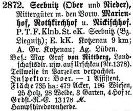 Schlesisches Güter-Adressbuch 1921 Seebnitz (Ober, Nieder)