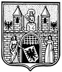 Das vierte Lübener Wappen, in dem eine der Heiligen den Schild hält