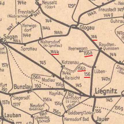 Ausschnitt aus dem Streckennetz der damaligen Eisenbahnlinien auf www.pkjs.de