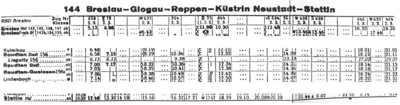 Fahrplan 144 im Kursbuch 1944/45