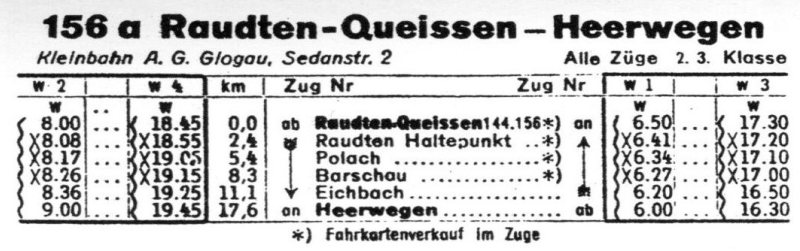 Fahrplan 156a im Kursbuch 1944/45