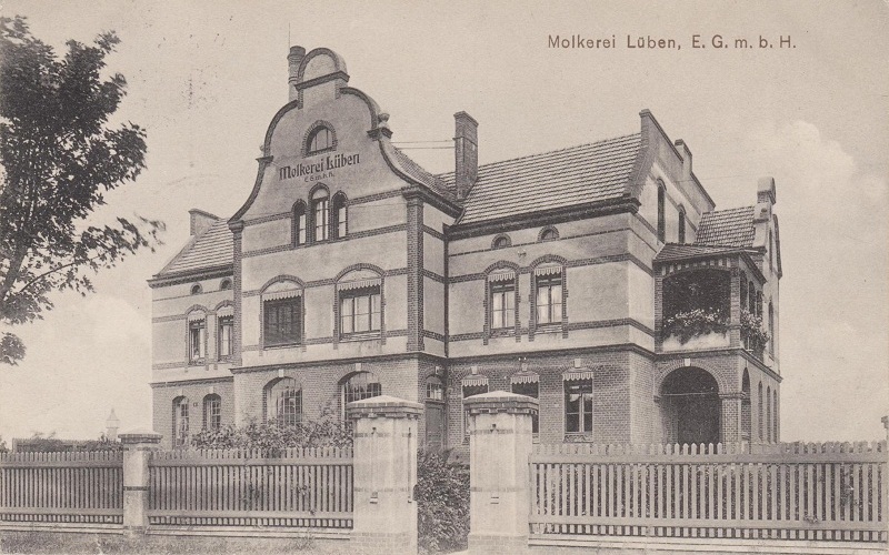 Molkerei Lüben auf einer Ansichtskarte von 1905