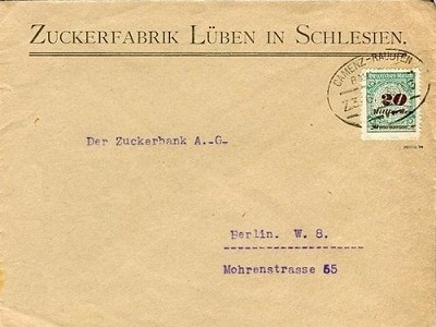Brief der Zuckerfabrik Lüben an die Zuckerbank in Berlin 1923
