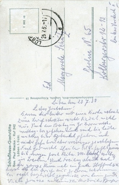 Postkarte vom 23.7.1939 aus Lüben