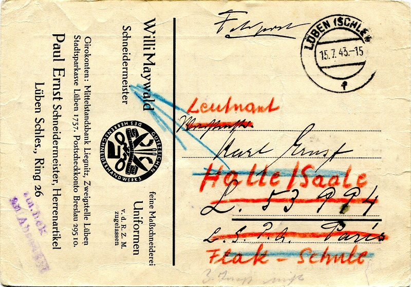 Feldpostkarte von Paul Ernst an seinen Sohn Karl vom 15.7.1943