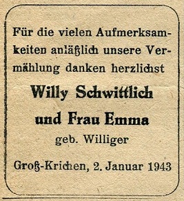Willy Schwittlich und Emma geb. Williger, Groß-Krichen
