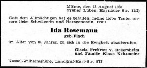 Traueranzeige für Ida Rosemann geb. Flach