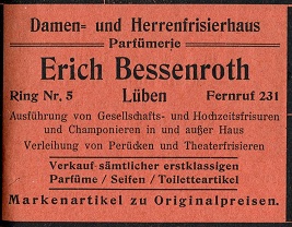 Damen- und Herrenfrisierhaus / Parfümerie, Erich Bessenroth, Ring Nr. 5