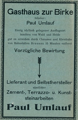 Paul Umlauf, Gasthaus zur Birke, Ausflugsort nahe Braunau