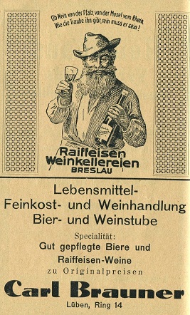 Lebensmittel-, Feinkost, Weinhandlung, Bier- und Weinstube Carl Brauner, Ring 14