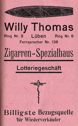 Willy Thomas, Zigarren-Spezialhaus, Lotteriegeschäft, Ring 8