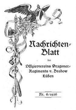 Titelblatt des Nachrichtenblattes des Dragonervereins von 1926 mit der alten Standarte des Regiments
