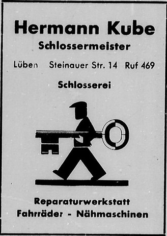 Werbung der Schlosserei Hermann Kube im Jahr 1942