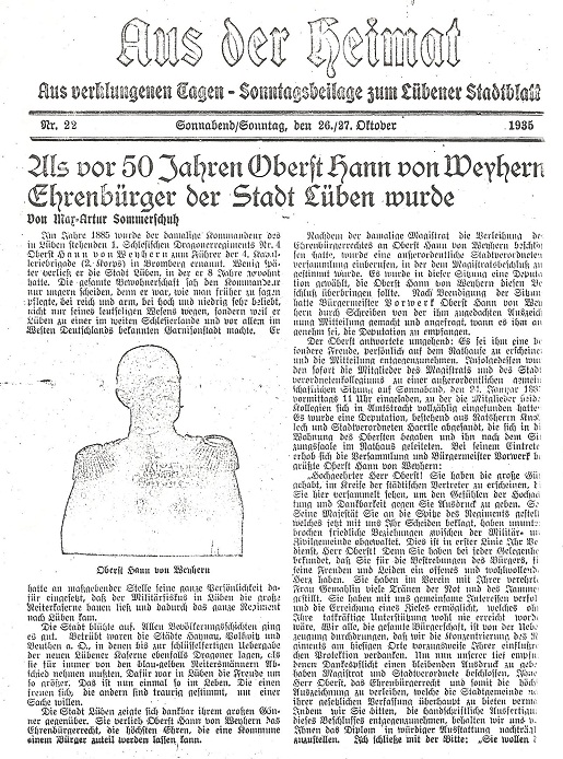 Sonntagsbeilage zum Lübener Stadtblatt vom 26./27. Oktober 1935