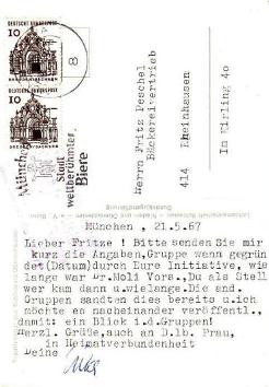 Karte von Erika Hoffmann-Rehmie an den Lübener Heimatfreund Fritz Peschel, 1967