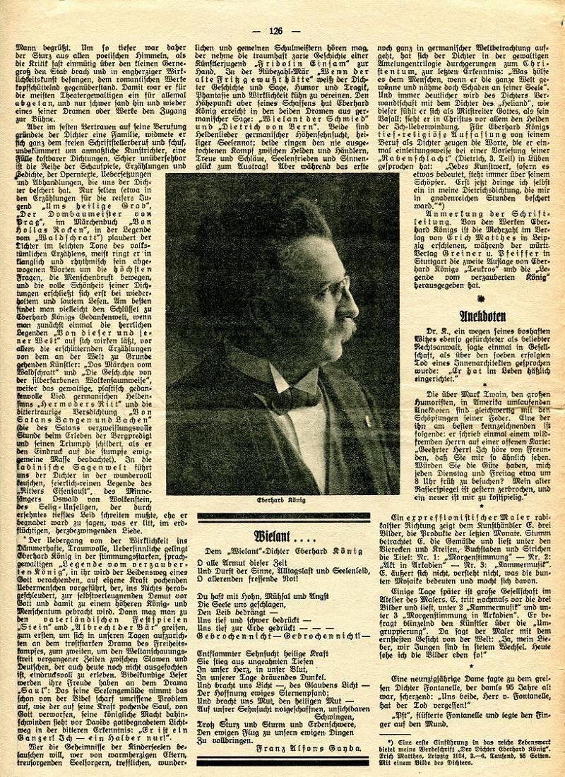 Dr. Martin Treblin über Eberhard König in der Sonntagsbeilage  der Süddeutschen Zeitung vom 25.5.1924
