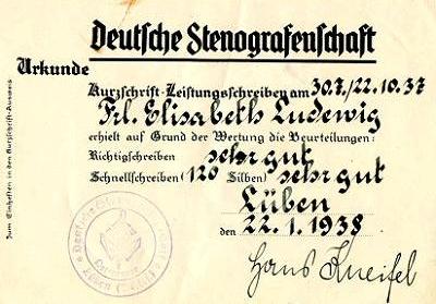 Urkunde Kurzschrift 1937