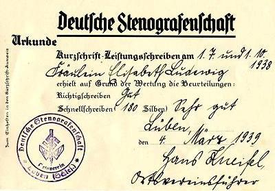 Urkunde Stenografie 1938