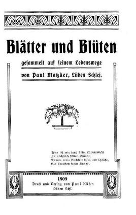 Gedichtband Blätter und Blüten von Paul Matzker, 1909