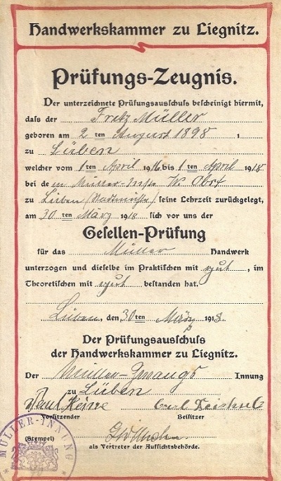 Gesellen-Zeugnis 1918