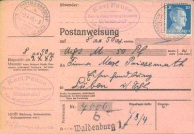 Überweisung an Fa. Max Priesemuth 1945