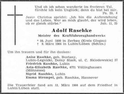 Traueranzeige für Adolf Raschke