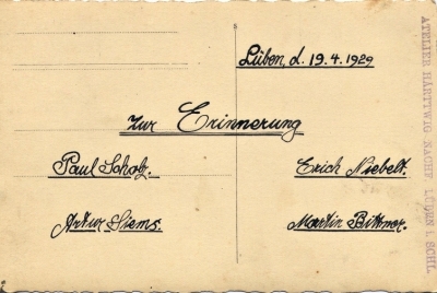 Paul Scholz,  Erich Niebelt, Artur Siems und Martin Bittner am 19.4.1929 in Lüben