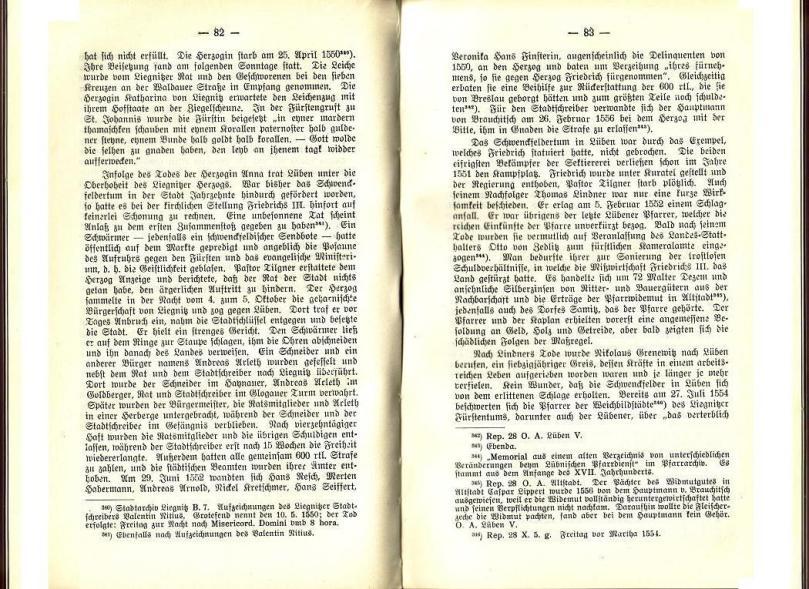 Konrad Klose, Geschichte der Stadt Lüben, Verlag Kühn Lüben, 1924, S. 82/83