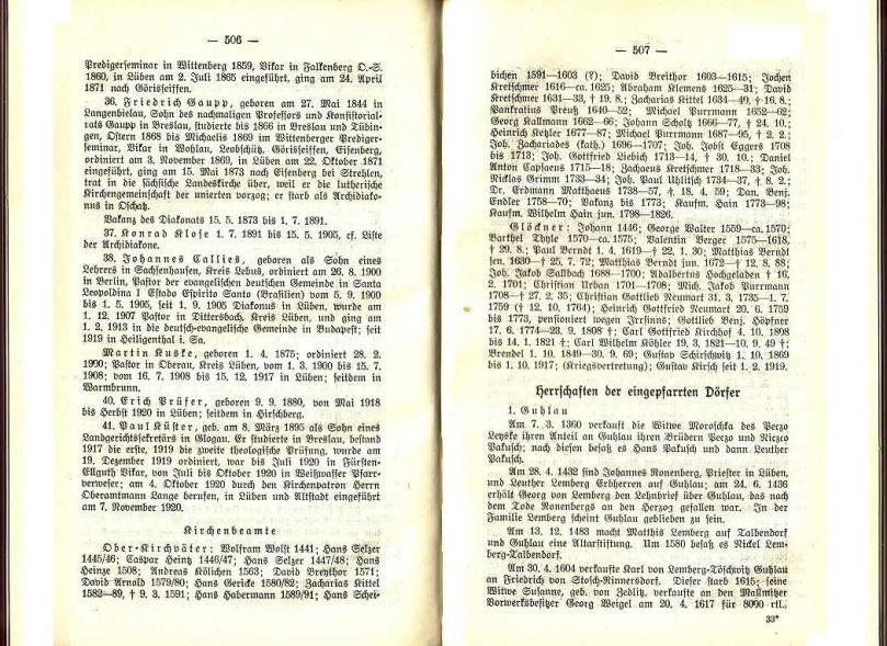Konrad Klose, Geschichte der Stadt Lüben, Verlag Kühn Lüben, 1924, S. 506/507